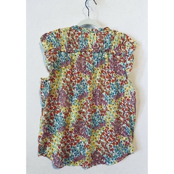 Rachel Zoe Top Womens Medium Ditsy Floral Ruffle Tie Neck Silky Boho Flirty - Picture 3 of 7